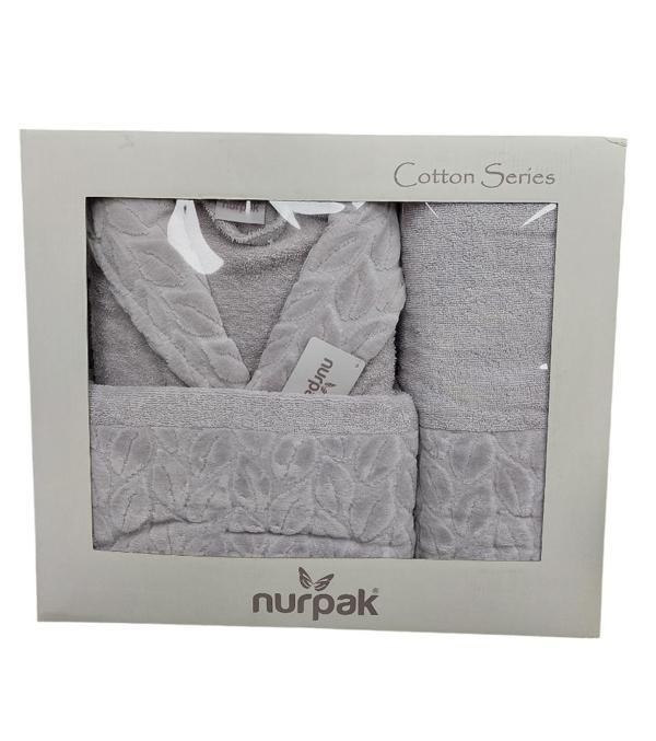 Nurpak Tek Kişilik Bornoz Seti Şalyaka-Hazal Gri (Beden XL-XXL) - Image 1