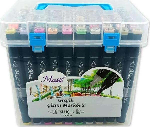 Masis Grafik Çizim Markör Kalemi Twin Çift Uçlu 0,2 Mm - 0,5 Mm 120 Renk Pp ÇM-PP120 - Image 1