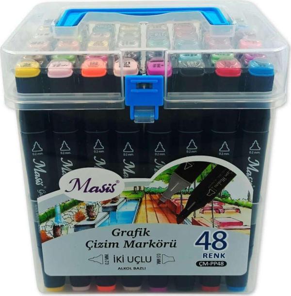 Masis Grafik Çizim Markör Kalemi Twin Çift Uçlu 0,2 Mm - 0,5 Mm 48 Renk Pp ÇM-PP48 - Image 1