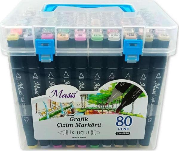 Masis Grafik Çizim Markör Kalemi Twin Çift Uçlu 0,2 Mm - 0,5 Mm 80 Renk Pp ÇM-PP80 - Image 1