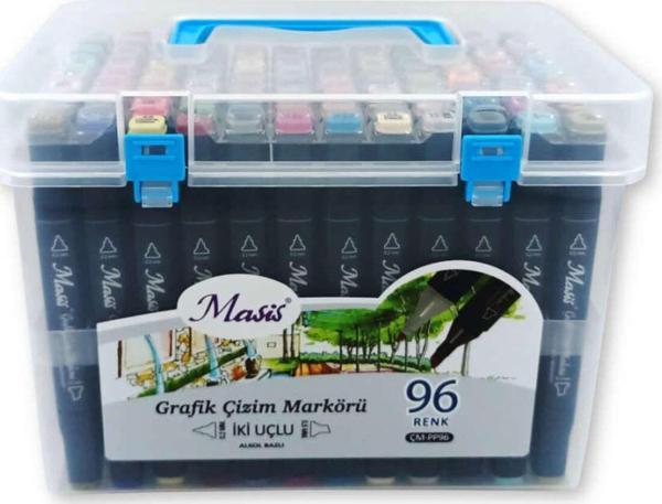 Masis Grafik Çizim Markör Kalemi Twin Çift Uçlu 0,2 Mm - 0,5 Mm 96 Renk Pp ÇM-PP96 - Image 1