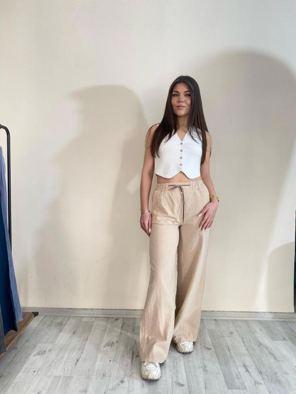 Keten Bol Paça Pantolon Taş Rengi - Image 1