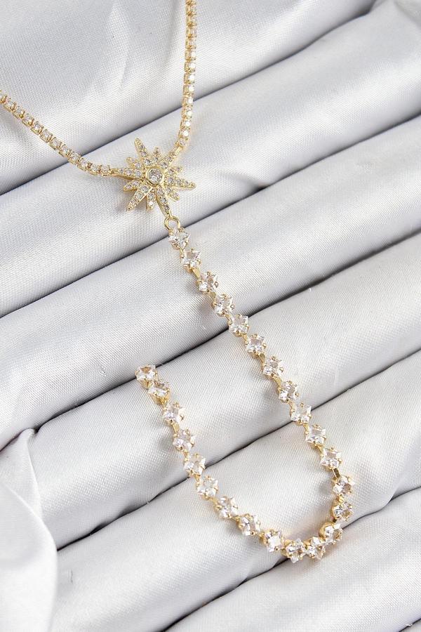 Pirinç Zirkon Taşlı Kutup Yıldızı Model Gümüş Renk Y Kolye - Image 1