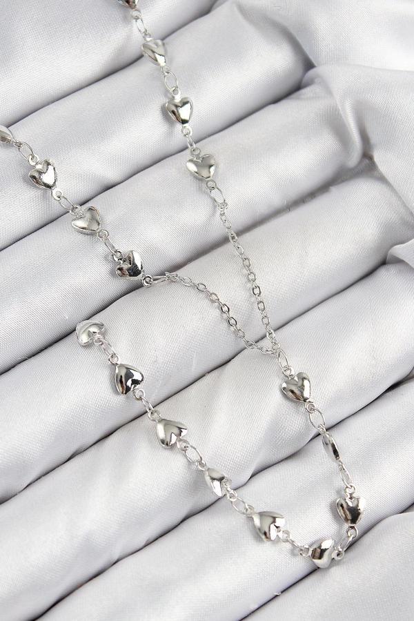 Pirinç Zirkon Taşlı Kalp Model Gümüş Renk Y Kolye - Image 1