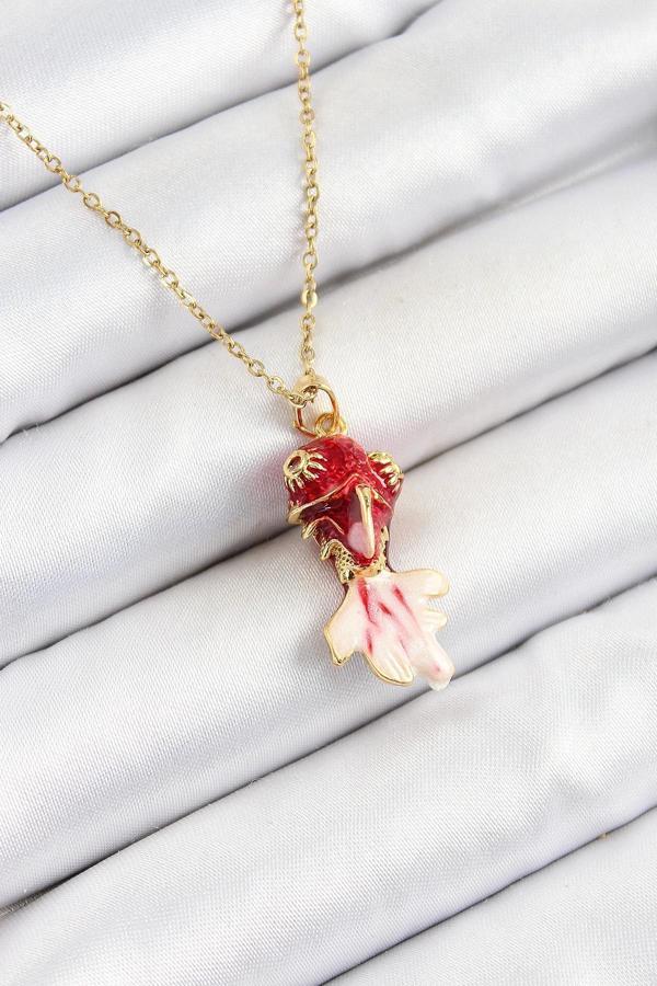 316L Çelik Zincir Kırmızı Balık Model Gold Renk Kadın Kolye - Image 1