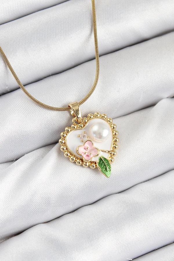 316L Çelik Sanatsal Portre Model Gold Renk Kadın Kolye - Image 1