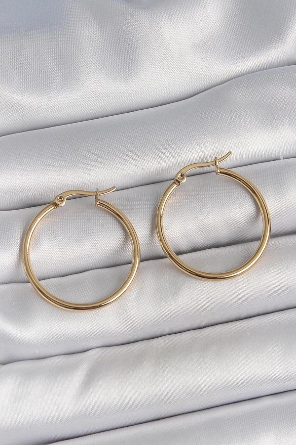316 Çelik Gold Renk 27 mm Halka Model Kadın Küpe - Image 1