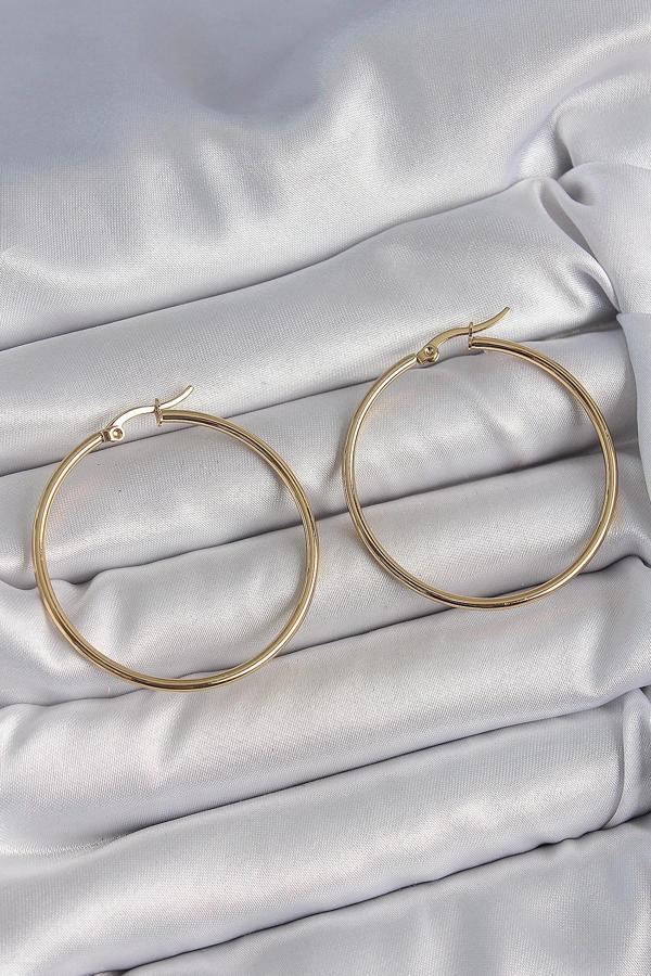 316 Çelik Gold Renk 43 mm Halka Model Kadın Küpe - Image 1