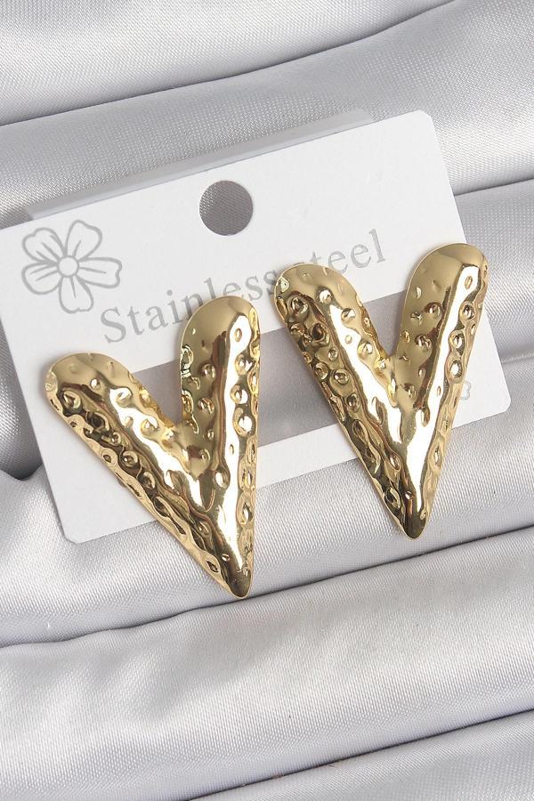 316 Çelik Gold Renk İşlemeli Kalp Model Kadın Küpe - Image 1