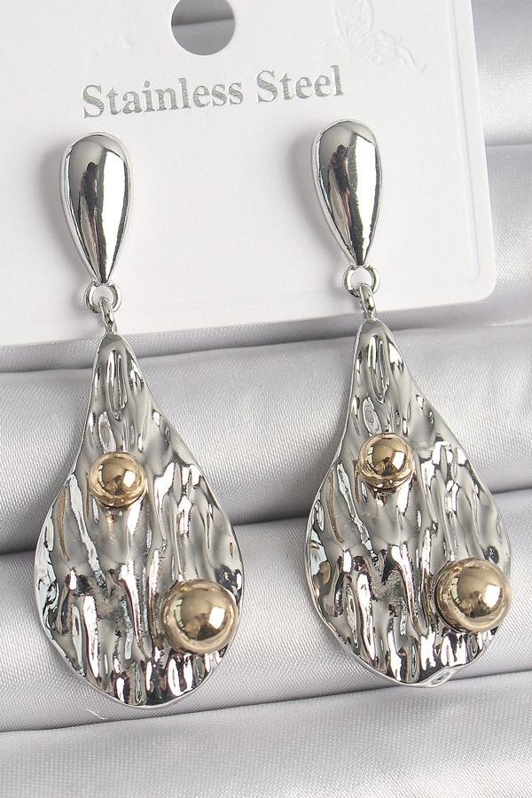 Pirinç Gümüş Renk Sallantı Damla Model Gold Topçuk Detay Kadın Küpe - Image 1