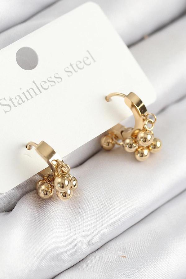 316L Çelik Boncuklu Halka Model Gold Renk Kadın Küpe - Image 1