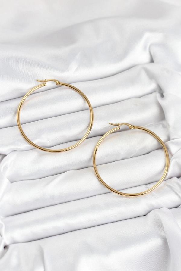 316L Çelik Gold Renk 45 mm Halka Kadın Küpe - Image 1
