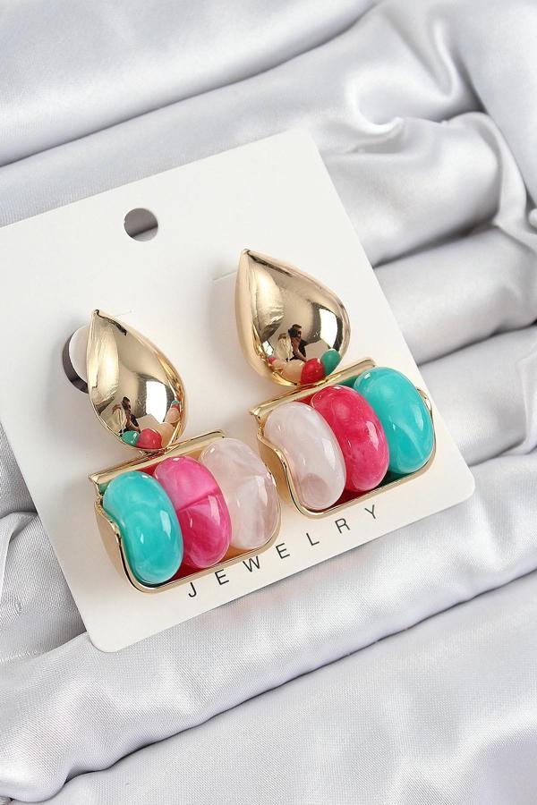 Pirinç Karışık Renk Vintage Model Kadın Küpe - Image 1