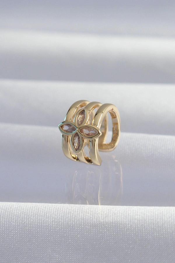 Pirinç Gold Renk Yonca Earcuff Küpe - Image 1
