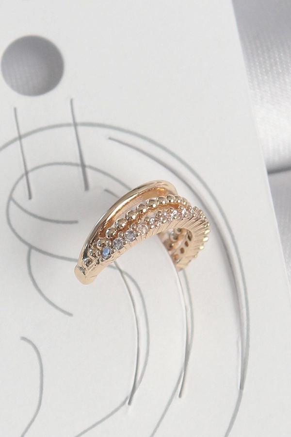 Pirinç Gold Renk Zirkon Taşlı 3'Lü Sıralı Model Kadın Kıkırdak Küpe - Image 1