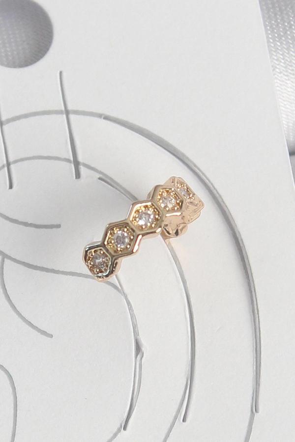 Pirinç Gold Renk Zirkon Taşlı Bal Peteği Model Kadın Kıkırdak Küpe - Image 1