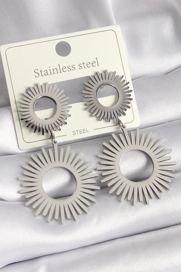 316L Çelik Gümüş Renk Sallantı Güneş Model Kadın Küpe - Image 1