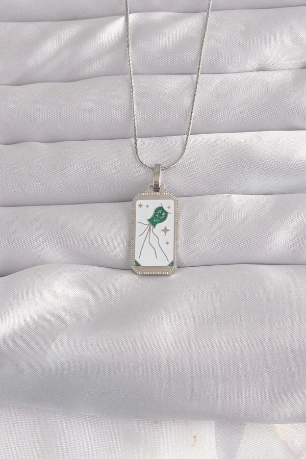 316L Çelik Gümüş Renk Beyaz Mineli Tarot Kolye - Image 1