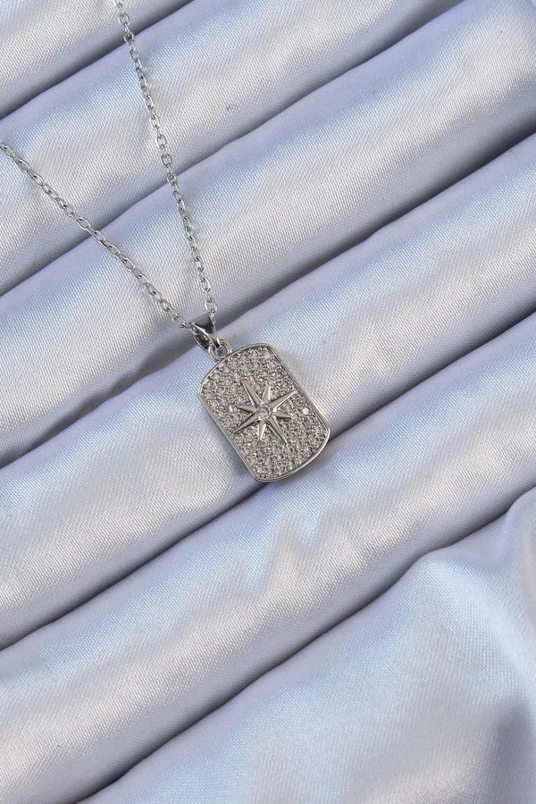 316L Çelik Zincir Gümüş Renk Zirkon Taşlı Kutup Yıldızlı Vintage Kolye - Image 1