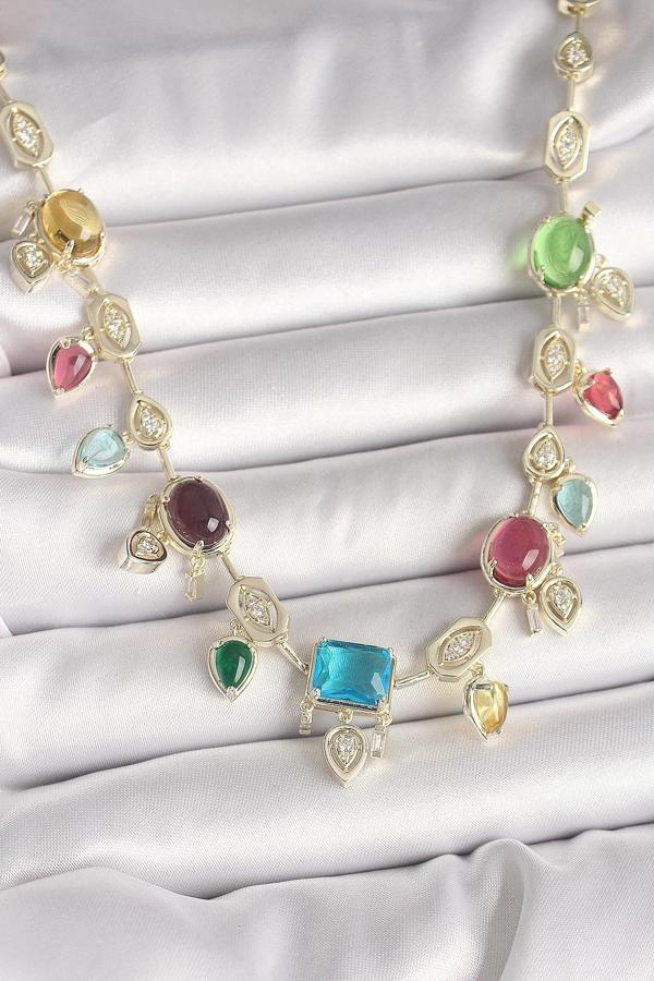 Pirinç Gold Renk Renli Zirkon Taşlı VIP Seri Kadın Kolye - Image 1