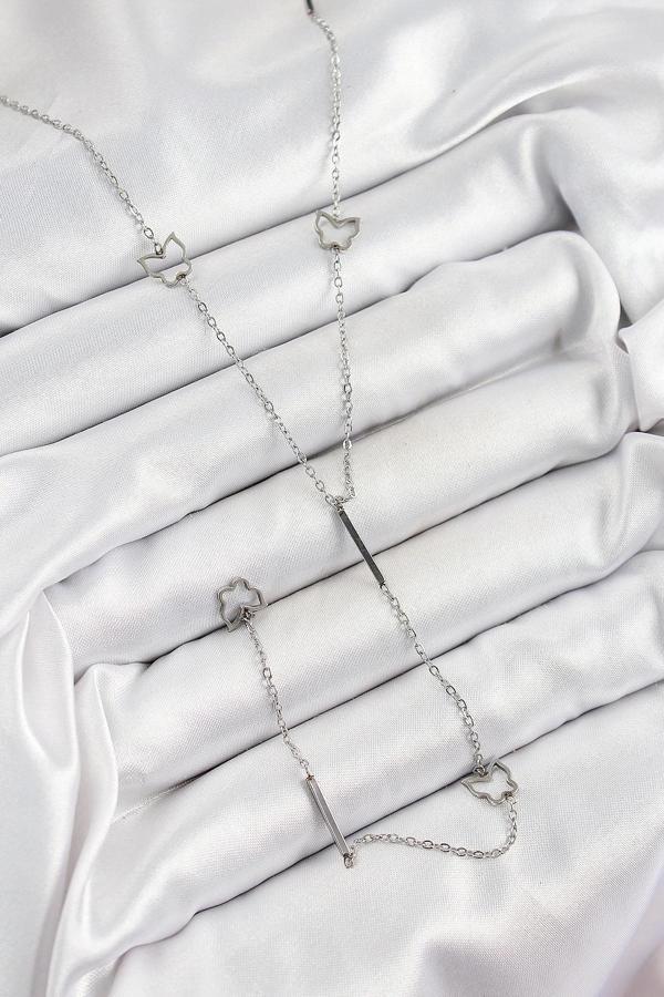 316L Çelik Kelebek Figürlü Y Model Gümüş Renk Kadın Kolye - Image 1