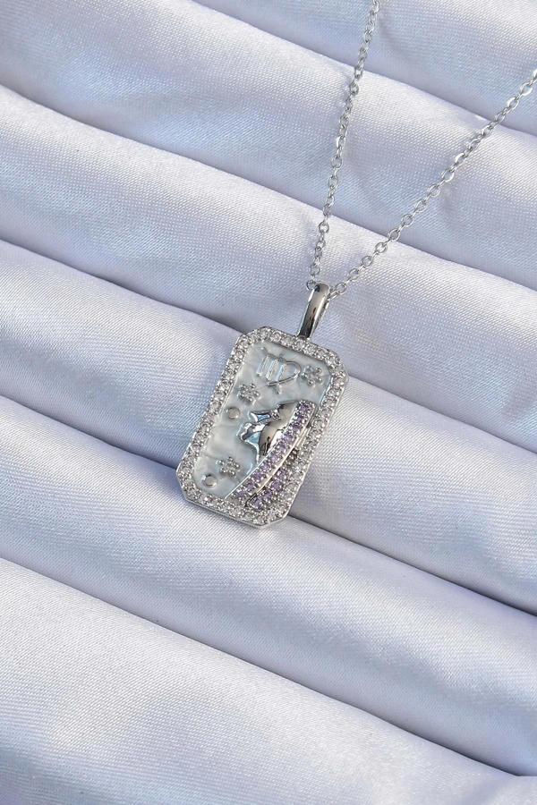 316L Çelik Zincir Gümüş Renk Zirkon Taşlı Yüz Figürlü Tarot Kolye - Image 1