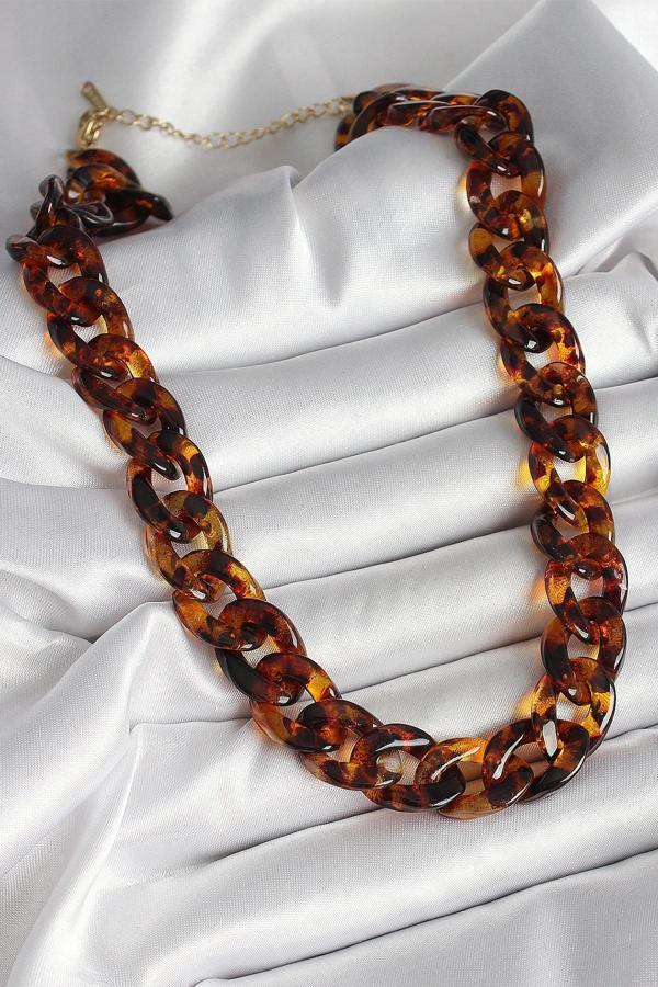 Leopar Desenli Mika Kalın Zincir Kadın Kolye - Image 1