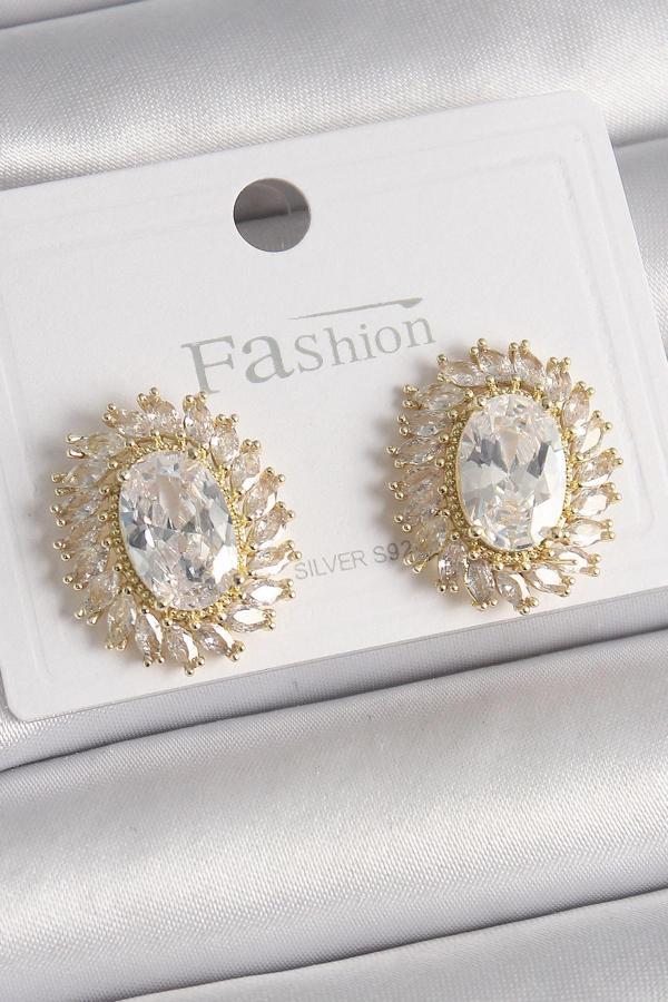 Pirinç Gold Renk Zirkon Taşlı Kadın Küpe - Image 1