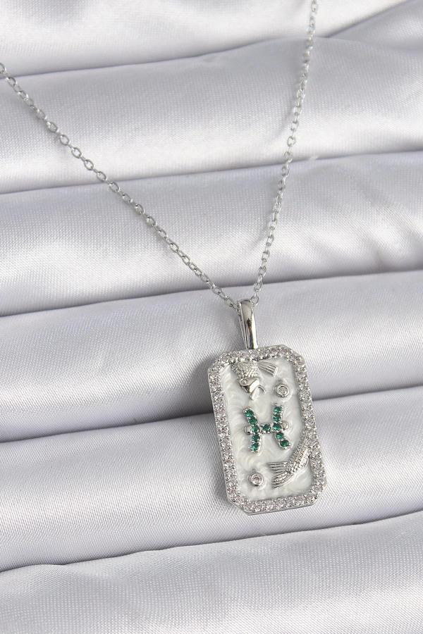 316L Çelik Gümüş Renk Zincir Balık Burcu Zirkon Taşlı Kadın Kolye - Image 1