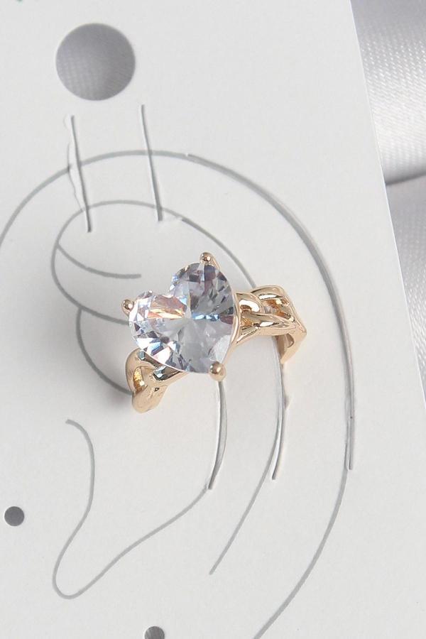 Pirinç Gold Renk Zirkon Taşlı Kalp Model Kadın Kıkırdak Küpe - Image 1