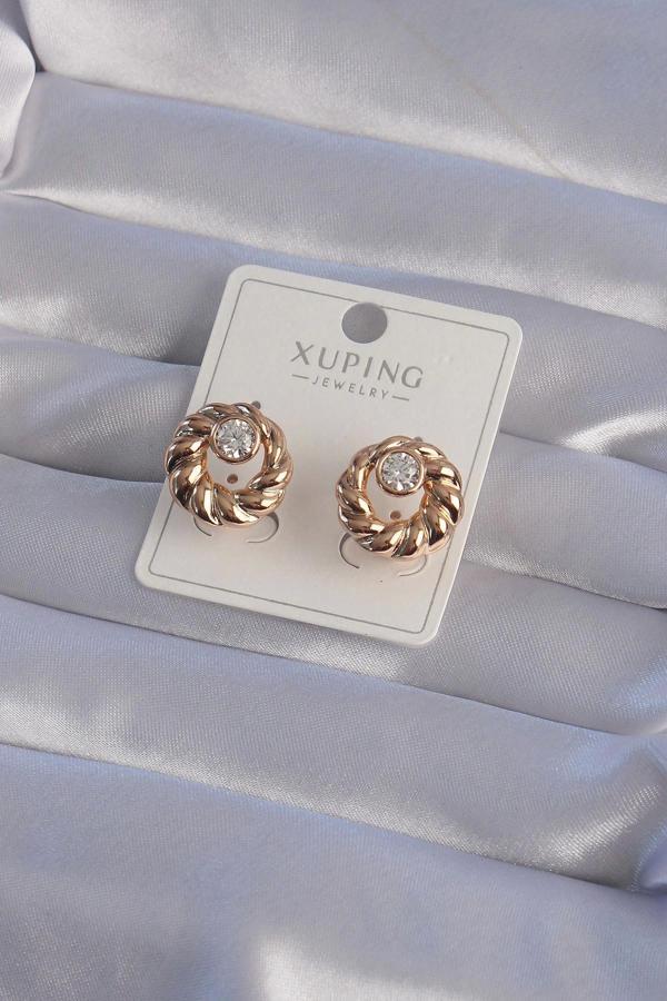 XUPİNG Rose Renk Oval Zirkon Taşlı Burgu Model Küpe - Image 1