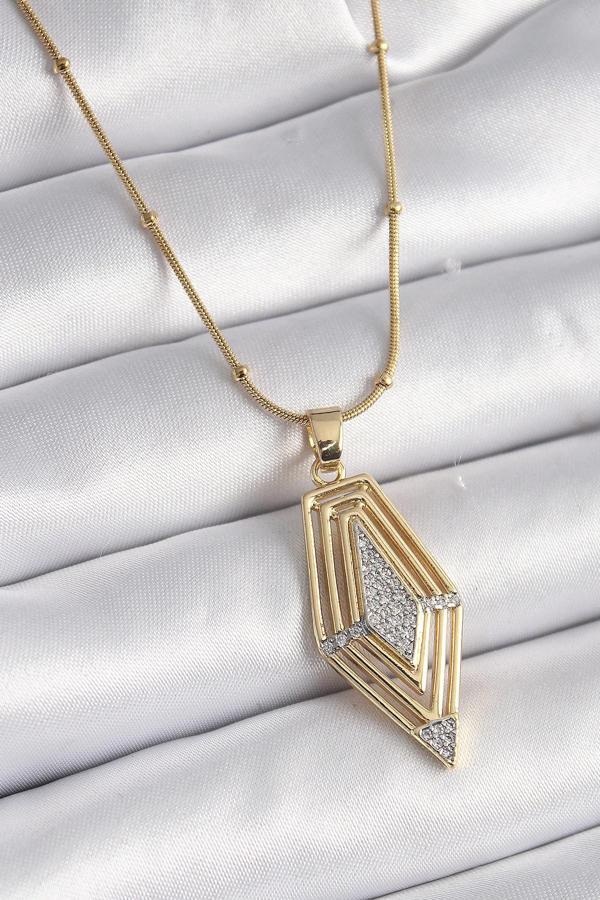 316L Çelik Gold Renk Zirkon Taşlı Vintage Model Kadın Kolye - Image 1