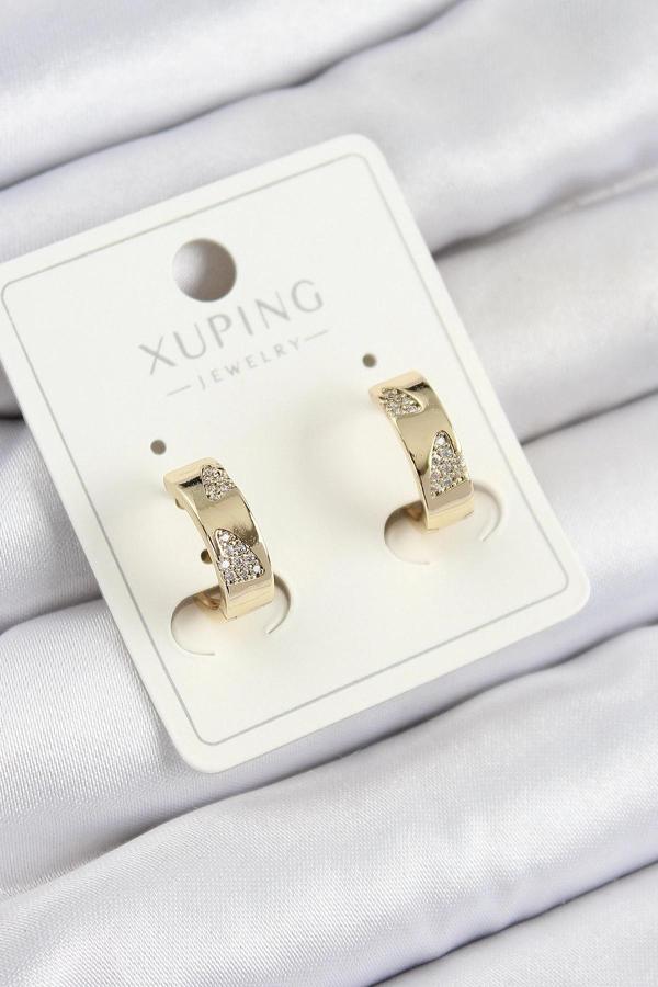 Xuping Zirkon Taşlı Desenli Halka Model Gold Renk Kadın Küpe - Image 1