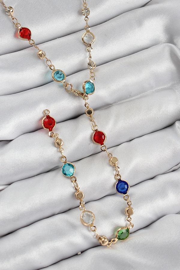 Pirinç Renkli Zirkon Taşlı Model Gold Renk Kadın Y Kolye - Image 1