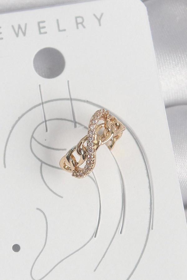 Pirinç Gold Renk Zirkon Taşlı Sonsuzluk Zincir Model Kadın Kıkırdak Küpe - Image 1