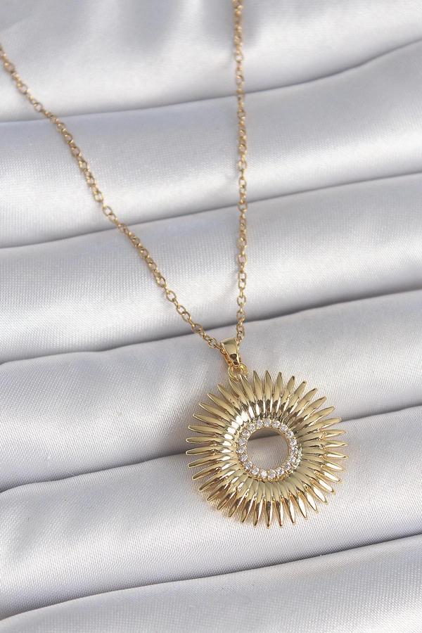 316L Çelik Gold Renk Zincir Zirkon Taşlı Nova Yıldız Model Kadın Kolye - Image 1