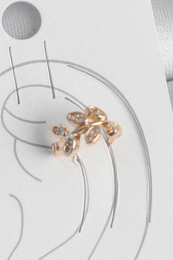 Pirinç Gold Renk Zirkon Taşlı Yaprak Model Kadın Kıkırdak Küpe - Image 1