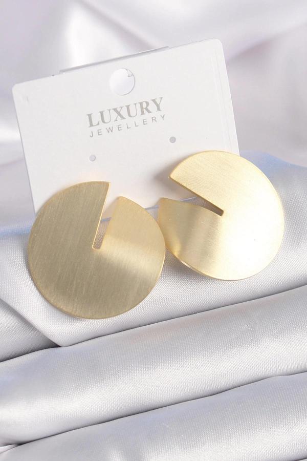 Pirinç Gold Renk Daire Plaka Model Kadın Küpe - Image 1