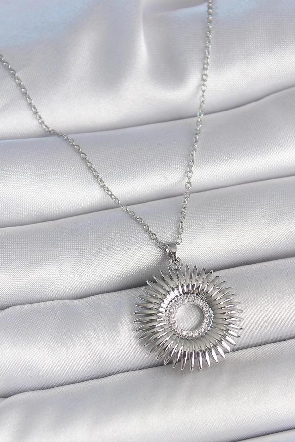 316L Çelik Gümüş Renk Zincir Zirkon Taşlı Nova Yıldız Model Kadın Kolye - Image 1