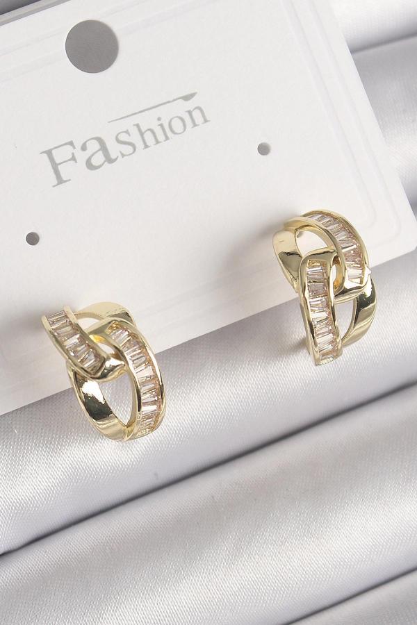 Pirinç Gold Renk Zirkon Taşlı Zincir Model Kadın Küpe - Image 1