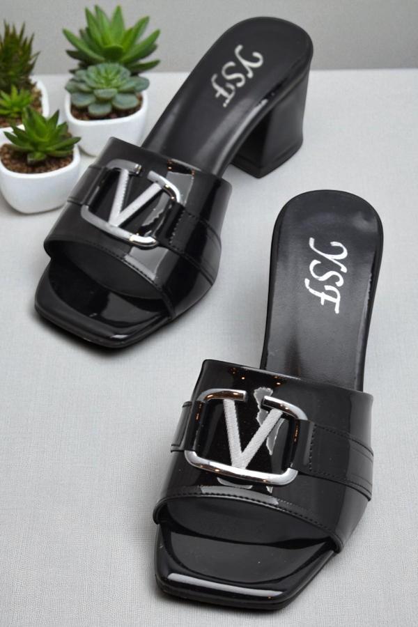 200V Düz Model 5cm Kadın Topuklu Terlik Ayakkabı Düğün Nişan Abiye - Image 1