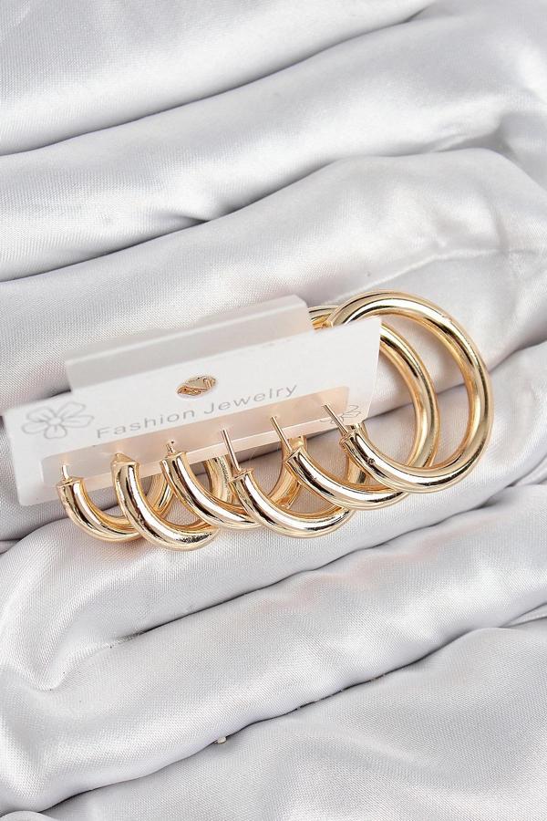 Pirinç Halka Model Gold Renk Kadın Set Küpe - Image 1