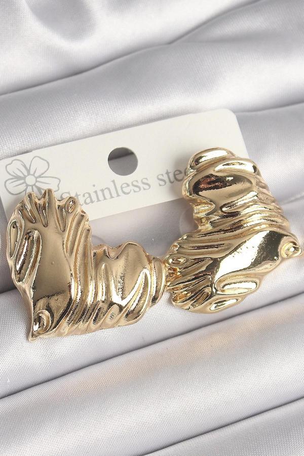 Pirinç Gold Renk İşlemeli Kalp Model Kadın Küpe - Image 1