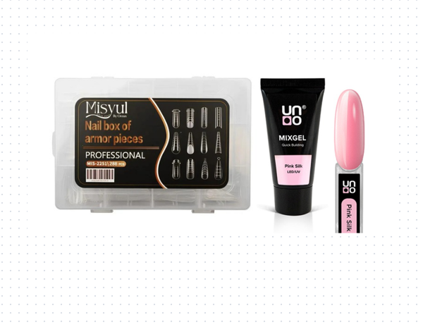 Fontenay Uno Poly Jel Pink Silk LED/UV Quick Building 30G + Protez Tırnak Tips Üst Form Jel Tips  - Image 1