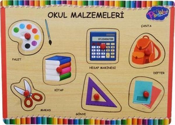 Playwood Ahşap Tutmalı Okul Malzemeleri Puzzle ONY196/197 - Image 1