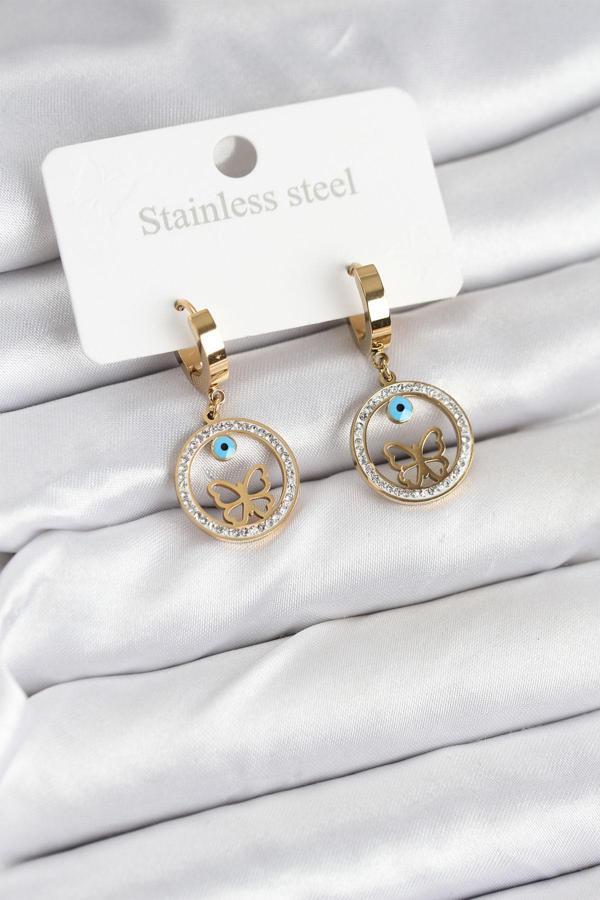 Zarif Kadın için Çelik Yapım Halka Kelebek Stil Küpe - Image 1