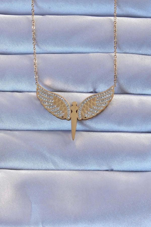 316L Çelik Altın Renk Zirkon Taşlı Mikail Kolye - Image 1