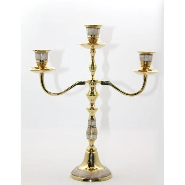 Büro Ev Ofis Dekoru için Sedefli Pirinç Stil Üçlü Şamdan - Image 1