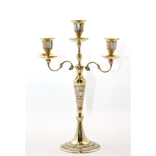 Büro Ev Ofis Dekoru için Üçlü Sedefli Pirinç Şamdan - Image 1