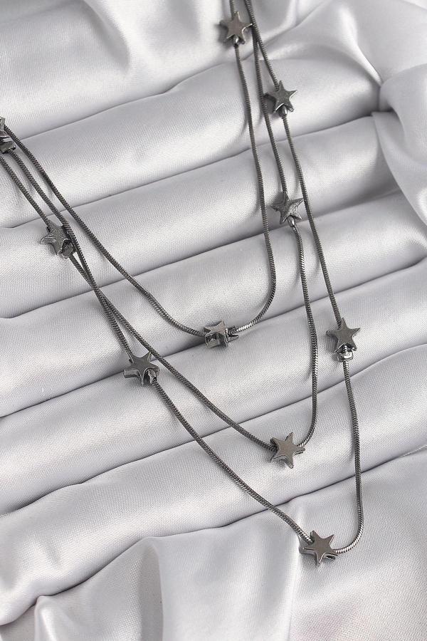 Pirinç Füme Renk 3'Lü Yıldız Model Kadın Kolye - Image 1